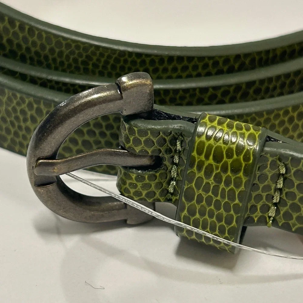 Coldwater Creek Green Embossed Snakeskin Skinny Belt XL Misses 18 New